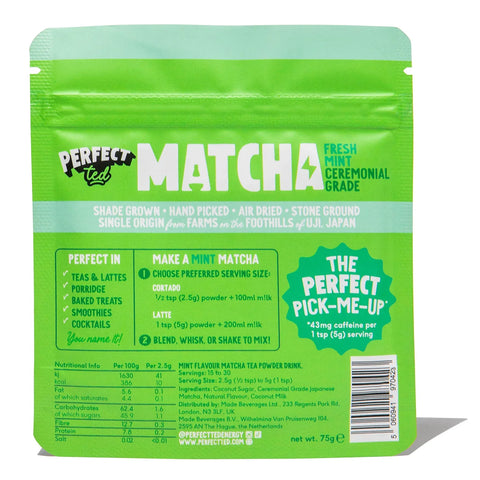 back of pack of fresh mint matcha powder