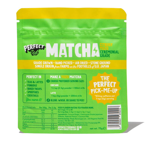 back of yuzu matcha latte pack